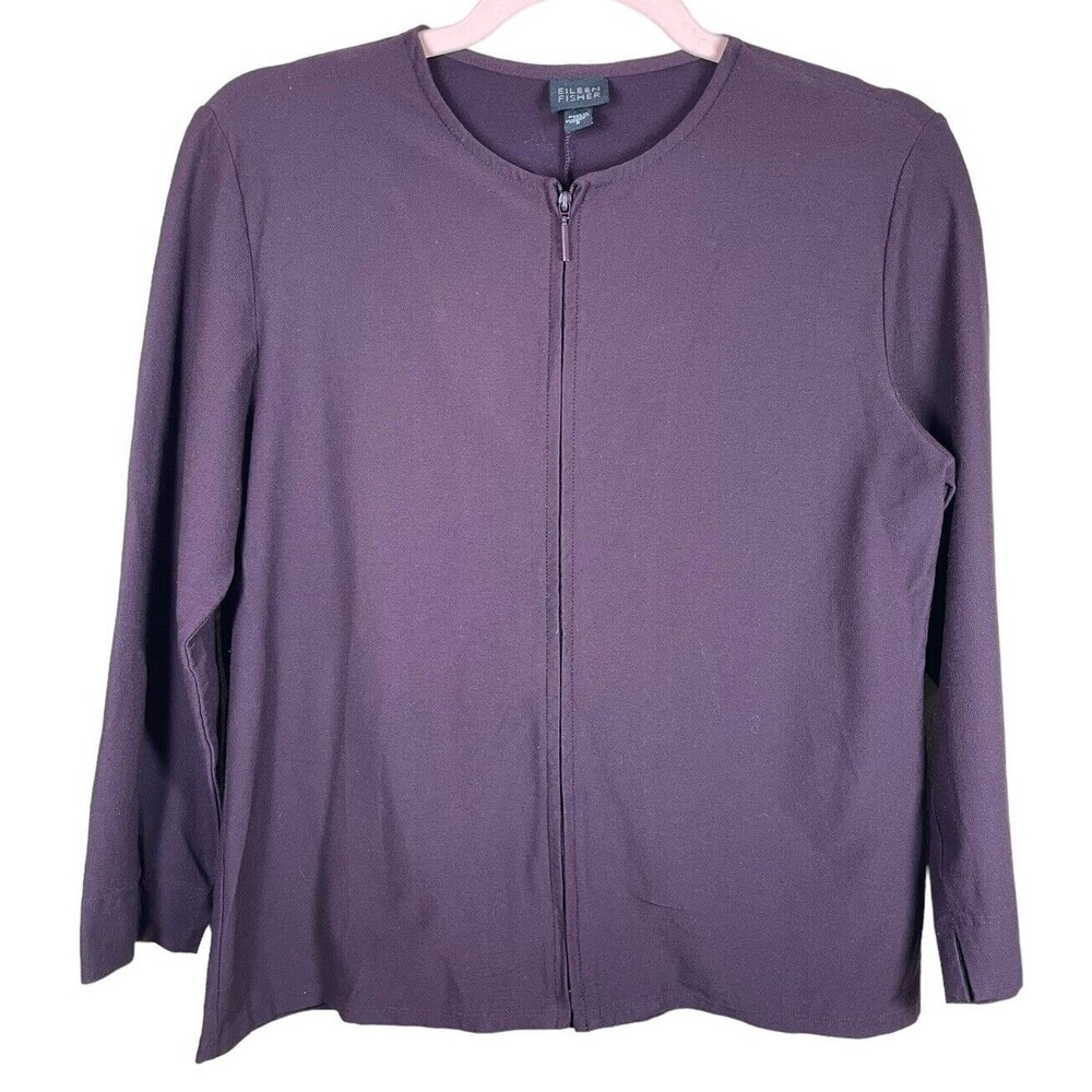 Eileen Fisher Jacket Women Small Merlot Full Zip Viscose‎ Nylon Spandex Made USA